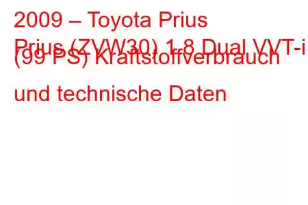 2009 – Toyota Prius
Prius (ZVW30) 1.8 Dual VVT-i (99 PS) Kraftstoffverbrauch und technische Daten