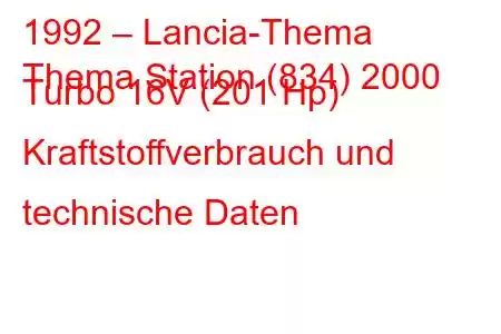 1992 – Lancia-Thema
Thema Station (834) 2000 Turbo 16V (201 Hp) Kraftstoffverbrauch und technische Daten