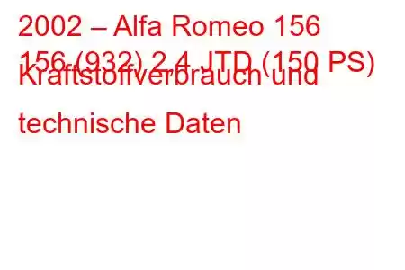 2002 – Alfa Romeo 156
156 (932) 2,4 JTD (150 PS) Kraftstoffverbrauch und technische Daten