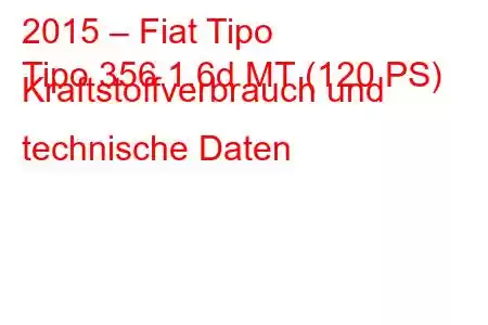 2015 – Fiat Tipo
Tipo 356 1.6d MT (120 PS) Kraftstoffverbrauch und technische Daten