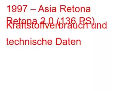 1997 – Asia Retona
Retona 2.0 (136 PS) Kraftstoffverbrauch und technische Daten