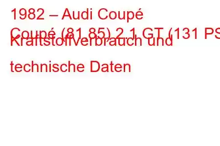 1982 – Audi Coupé
Coupé (81,85) 2.1 GT (131 PS) Kraftstoffverbrauch und technische Daten