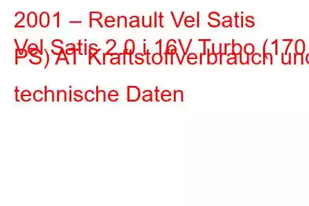 2001 – Renault Vel Satis
Vel Satis 2.0 i 16V Turbo (170 PS) AT Kraftstoffverbrauch und technische Daten