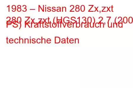 1983 – Nissan 280 Zx,zxt
280 Zx,zxt (HGS130) 2,7 (200 PS) Kraftstoffverbrauch und technische Daten