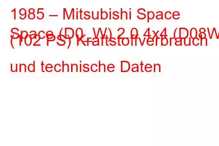 1985 – Mitsubishi Space
Space (D0_W) 2.0 4x4 (D08W) (102 PS) Kraftstoffverbrauch und technische Daten