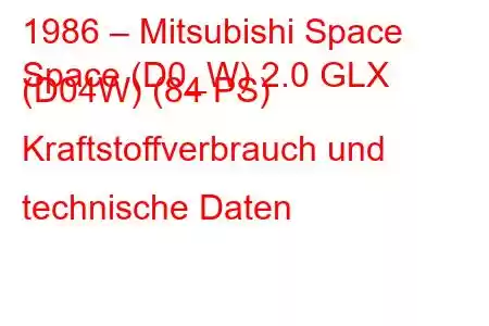 1986 – Mitsubishi Space
Space (D0_W) 2.0 GLX (D04W) (84 PS) Kraftstoffverbrauch und technische Daten