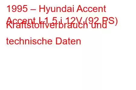 1995 – Hyundai Accent
Accent I 1.5 i 12V (92 PS) Kraftstoffverbrauch und technische Daten