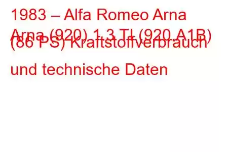 1983 – Alfa Romeo Arna
Arna (920) 1.3 TI (920.A1B) (86 PS) Kraftstoffverbrauch und technische Daten