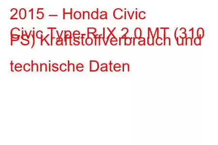 2015 – Honda Civic
Civic Type-R IX 2.0 MT (310 PS) Kraftstoffverbrauch und technische Daten