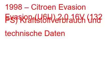 1998 – Citroen Evasion
Evasion (U6U) 2.0 16V (132 PS) Kraftstoffverbrauch und technische Daten