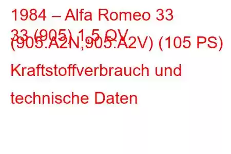 1984 – Alfa Romeo 33
33 (905) 1,5 QV (905.A2N,905.A2V) (105 PS) Kraftstoffverbrauch und technische Daten