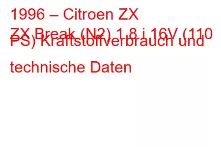 1996 – Citroen ZX
ZX Break (N2) 1.8 i 16V (110 PS) Kraftstoffverbrauch und technische Daten