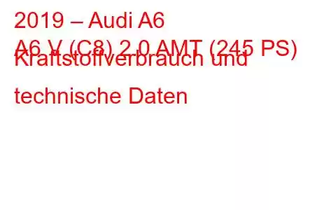 2019 – Audi A6
A6 V (C8) 2.0 AMT (245 PS) Kraftstoffverbrauch und technische Daten