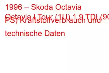 1996 – Skoda Octavia
Octavia I Tour (1U) 1.9 TDI (90 PS) Kraftstoffverbrauch und technische Daten