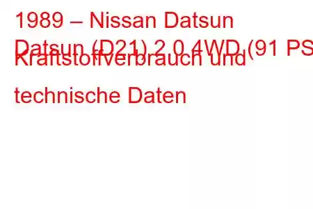 1989 – Nissan Datsun
Datsun (D21) 2.0 4WD (91 PS) Kraftstoffverbrauch und technische Daten