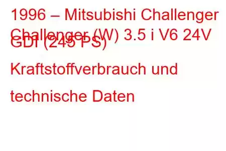 1996 – Mitsubishi Challenger
Challenger (W) 3.5 i V6 24V GDI (245 PS) Kraftstoffverbrauch und technische Daten