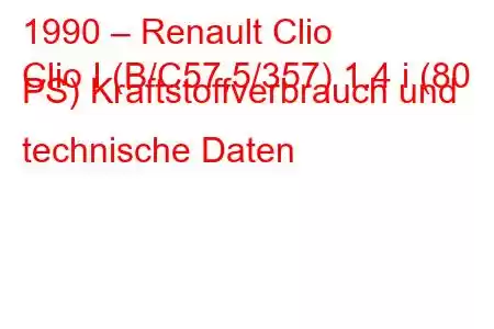 1990 – Renault Clio
Clio I (B/C57,5/357) 1.4 i (80 PS) Kraftstoffverbrauch und technische Daten