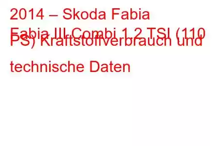 2014 – Skoda Fabia
Fabia III Combi 1.2 TSI (110 PS) Kraftstoffverbrauch und technische Daten