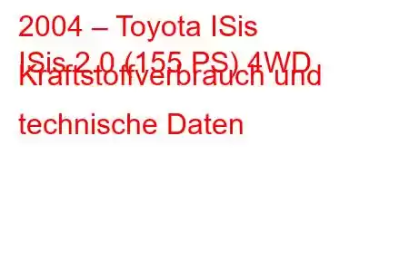 2004 – Toyota ISis
ISis 2.0 (155 PS) 4WD Kraftstoffverbrauch und technische Daten