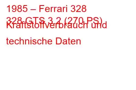 1985 – Ferrari 328
328 GTS 3.2 (270 PS) Kraftstoffverbrauch und technische Daten