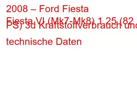 2008 – Ford Fiesta
Fiesta VI (Mk7-Mk8) 1,25 (82 PS) 3d Kraftstoffverbrauch und technische Daten