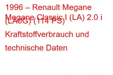 1996 – Renault Megane
Megane Classic I (LA) 2.0 i (LA0G) (114 PS) Kraftstoffverbrauch und technische Daten