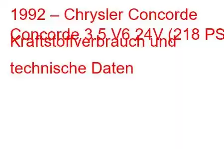 1992 – Chrysler Concorde
Concorde 3.5 V6 24V (218 PS) Kraftstoffverbrauch und technische Daten