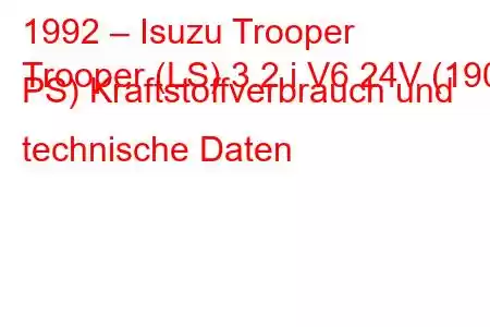 1992 – Isuzu Trooper
Trooper (LS) 3.2 i V6 24V (190 PS) Kraftstoffverbrauch und technische Daten