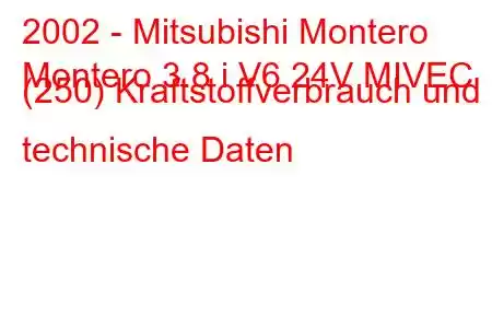 2002 - Mitsubishi Montero
Montero 3.8 i V6 24V MIVEC (250) Kraftstoffverbrauch und technische Daten