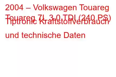 2004 – Volkswagen Touareg
Touareg 7L 3.0 TDI (240 PS) Tiptronic Kraftstoffverbrauch und technische Daten