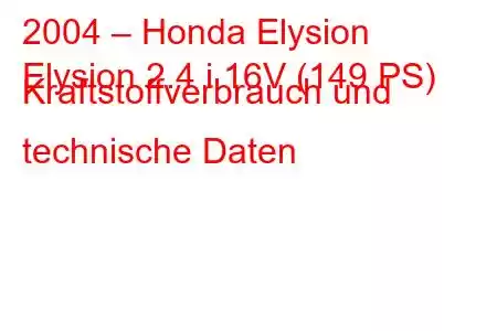 2004 – Honda Elysion
Elysion 2.4 i 16V (149 PS) Kraftstoffverbrauch und technische Daten