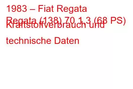 1983 – Fiat Regata
Regata (138) 70 1,3 (68 PS) Kraftstoffverbrauch und technische Daten