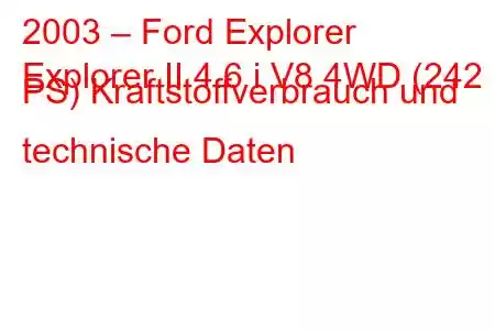 2003 – Ford Explorer
Explorer II 4.6 i V8 4WD (242 PS) Kraftstoffverbrauch und technische Daten