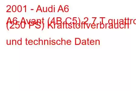 2001 - Audi A6
A6 Avant (4B,C5) 2.7 T quattro (250 PS) Kraftstoffverbrauch und technische Daten