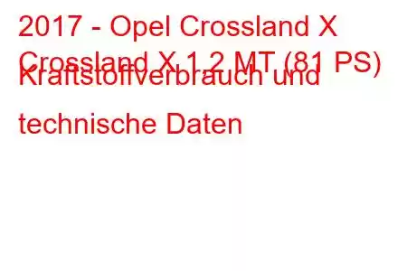 2017 - Opel Crossland X
Crossland X 1,2 MT (81 PS) Kraftstoffverbrauch und technische Daten