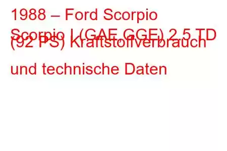 1988 – Ford Scorpio
Scorpio I (GAE,GGE) 2.5 TD (92 PS) Kraftstoffverbrauch und technische Daten