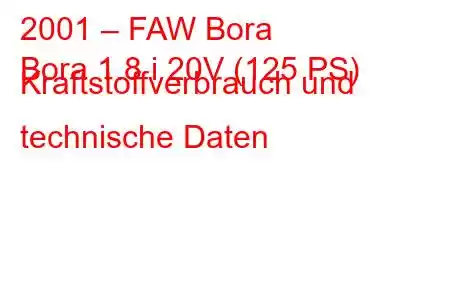 2001 – FAW Bora
Bora 1.8 i 20V (125 PS) Kraftstoffverbrauch und technische Daten