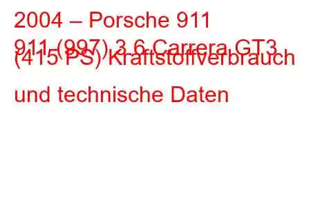 2004 – Porsche 911
911 (997) 3.6 Carrera GT3 (415 PS) Kraftstoffverbrauch und technische Daten