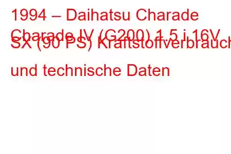 1994 – Daihatsu Charade
Charade IV (G200) 1.5 i 16V SX (90 PS) Kraftstoffverbrauch und technische Daten