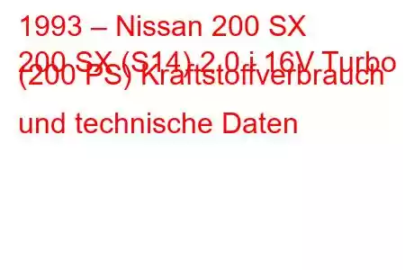 1993 – Nissan 200 SX
200 SX (S14) 2.0 i 16V Turbo (200 PS) Kraftstoffverbrauch und technische Daten