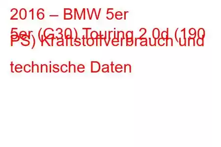 2016 – BMW 5er
5er (G30) Touring 2.0d (190 PS) Kraftstoffverbrauch und technische Daten