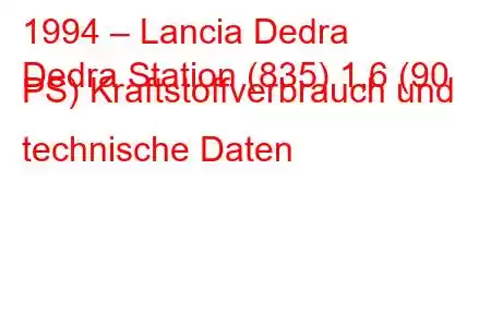 1994 – Lancia Dedra
Dedra Station (835) 1,6 (90 PS) Kraftstoffverbrauch und technische Daten