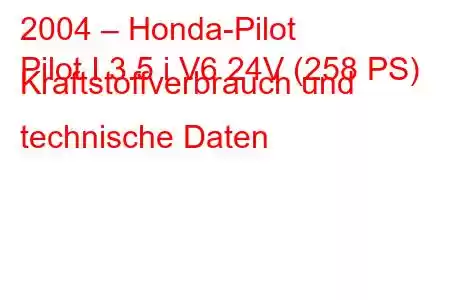 2004 – Honda-Pilot
Pilot I 3.5 i V6 24V (258 PS) Kraftstoffverbrauch und technische Daten