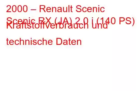 2000 – Renault Scenic
Scenic RX (JA) 2.0 i (140 PS) Kraftstoffverbrauch und technische Daten