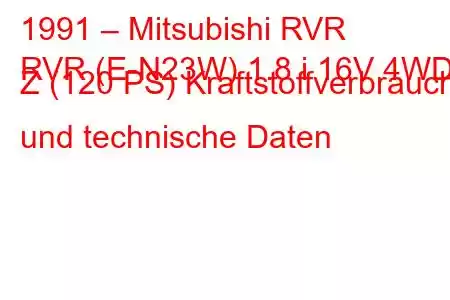 1991 – Mitsubishi RVR
RVR (E-N23W) 1.8 i 16V 4WD Z (120 PS) Kraftstoffverbrauch und technische Daten