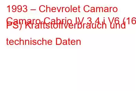 1993 – Chevrolet Camaro
Camaro Cabrio IV 3.4 i V6 (162 PS) Kraftstoffverbrauch und technische Daten