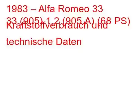 1983 – Alfa Romeo 33
33 (905) 1,2 (905.A) (68 PS) Kraftstoffverbrauch und technische Daten