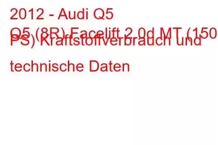 2012 - Audi Q5
Q5 (8R) Facelift 2.0d MT (150 PS) Kraftstoffverbrauch und technische Daten