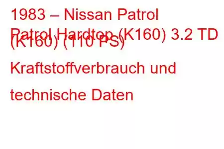 1983 – Nissan Patrol
Patrol Hardtop (K160) 3.2 TD (K160) (110 PS) Kraftstoffverbrauch und technische Daten