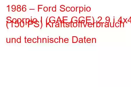 1986 – Ford Scorpio
Scorpio I (GAE,GGE) 2.9 i 4x4 (150 PS) Kraftstoffverbrauch und technische Daten